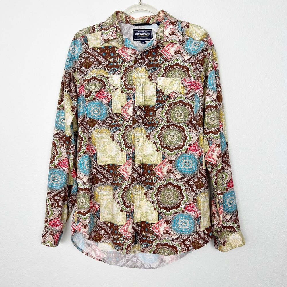 Rough Stock Womens Medium Panhandle Slim Pearl Snap Rodeo Shirt Blouse